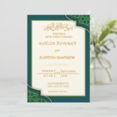 Antiek Gold Lijst Emerald Green Islamic Wedding Kaart (Staand voorkant)