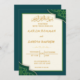 Antiek Gold Lijst Emerald Green Islamic Wedding Kaart