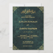 Antiek Gold Lijst Emerald Green Islamic Wedding Kaart (Voorkant)