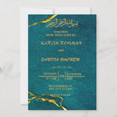 Antiek Gold Lijst Emerald Green Islamic Wedding Kaart (Voorkant)