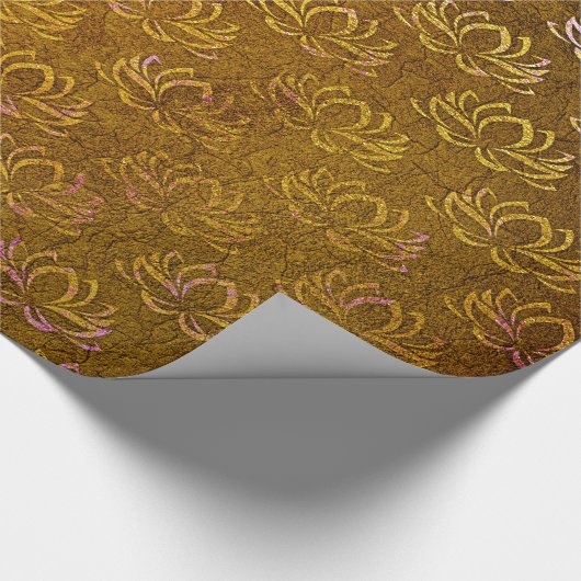 Antiek Gold Lotus Flower Pattern Cadeaupapier (Hoek)