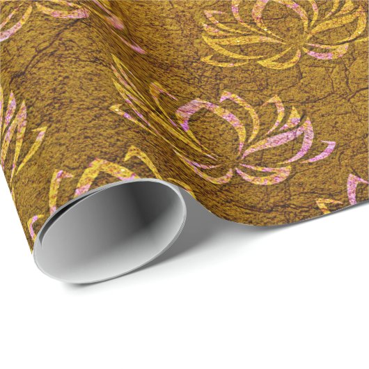 Antiek Gold Lotus Flower Pattern Cadeaupapier (Rol Hoek)