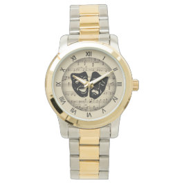 Antiek Gold Music- en theatermaskers Horloge
