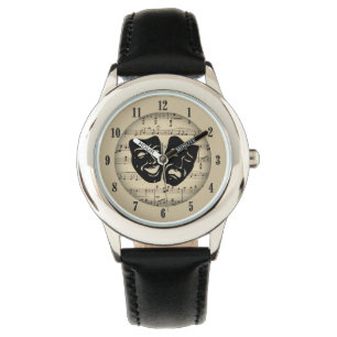 Antiek Gold Music- en theatermaskers volgen Horloge