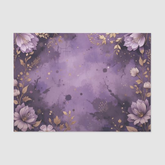 Antiek Golden Petals & Plum Twilight Decoupage Tissuepapier (Voorkant)