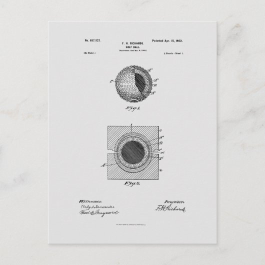 Antiek golfbal 1902, Patenttekening Briefkaart (Voorkant)