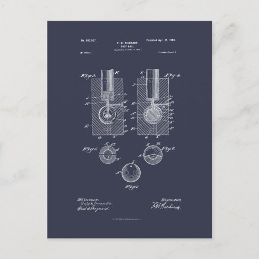 Antiek golfbal 1902, Patenttekening Briefkaart (Voorkant)