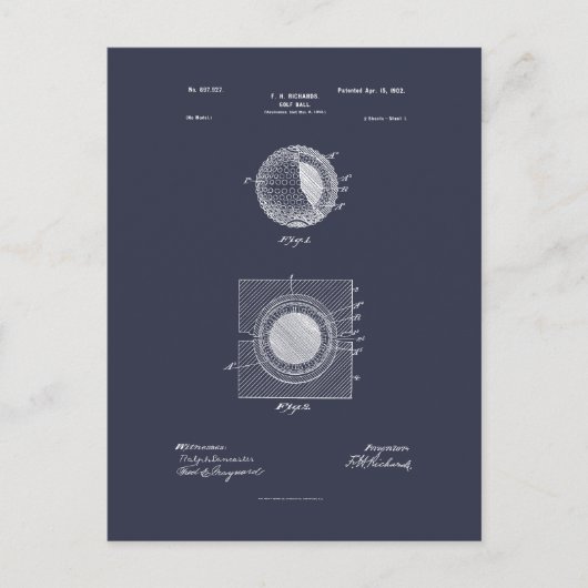 Antiek golfbal 1902, Patenttekening Briefkaart (Voorkant)