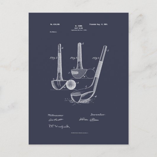 Antiek golfclub 1900, Patenttekening Briefkaart (Voorkant)