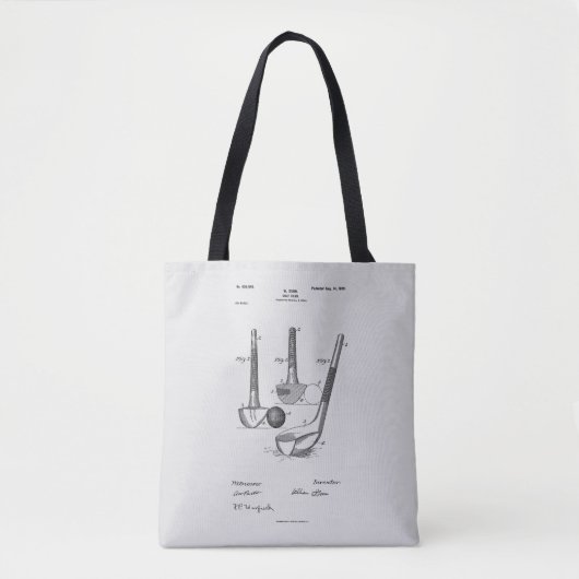Antiek golfclub 1900, Patenttekening Tote Bag (Voorkant)