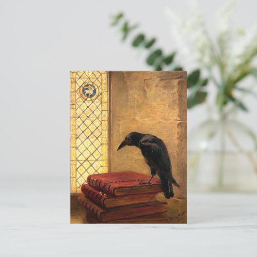 Antiek Gothic Raven op oude middeleeuwse boeken Briefkaart (Staand voorkant)