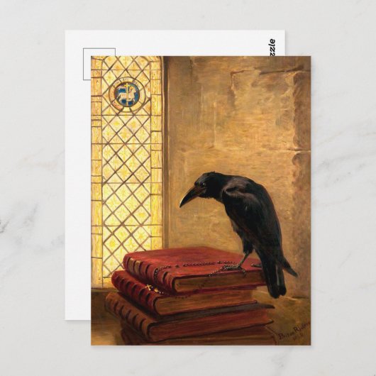 Antiek Gothic Raven op oude middeleeuwse boeken Briefkaart (Voorkant / Achterkant)