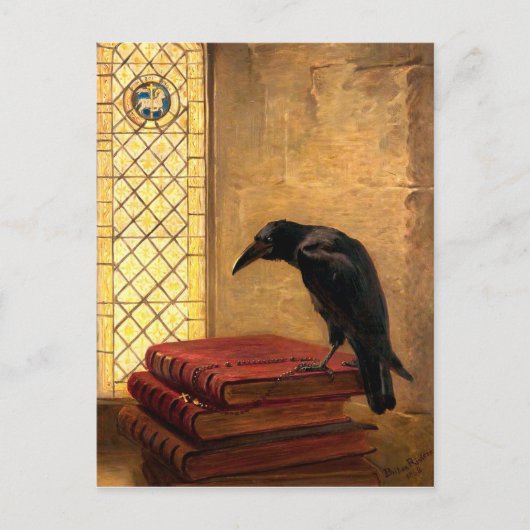 Antiek Gothic Raven op oude middeleeuwse boeken Briefkaart (Voorkant)