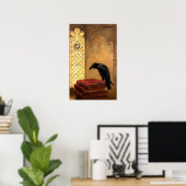 Antiek Gothic Raven op oude middeleeuwse boeken Poster (Thuiskantoor)
