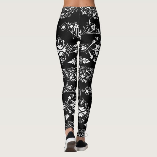 Antiek gotisch  decor zwart wit uniek leggings (Achterkant)