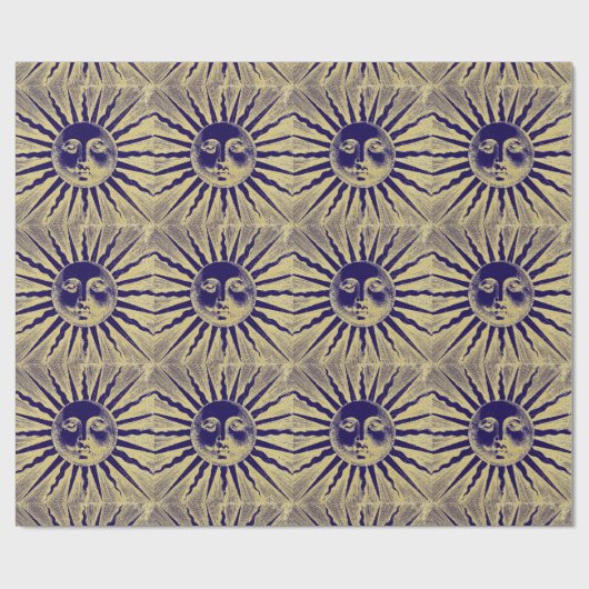 Antiek  Goud Blauw Zon Gezicht Cadeaupapier (Vlak)