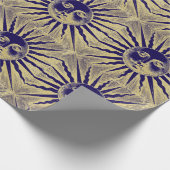 Antiek Goud Blauw Zon Gezicht Cadeaupapier (Hoek)