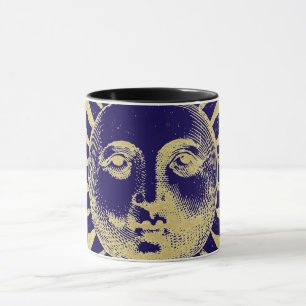 Antiek Goud Blauw Zon Gezicht Mok