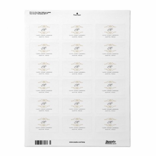 Antiek goud bloeien monogram Adresetiketten Etiket (Full Sheet)