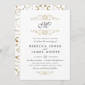 Antiek goud bloeien monogram bruiloft uitnodiging (Voorkant / Achterkant)