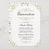 Antiek goud bloeien quinceanera uitnodiging (Voorkant / Achterkant)