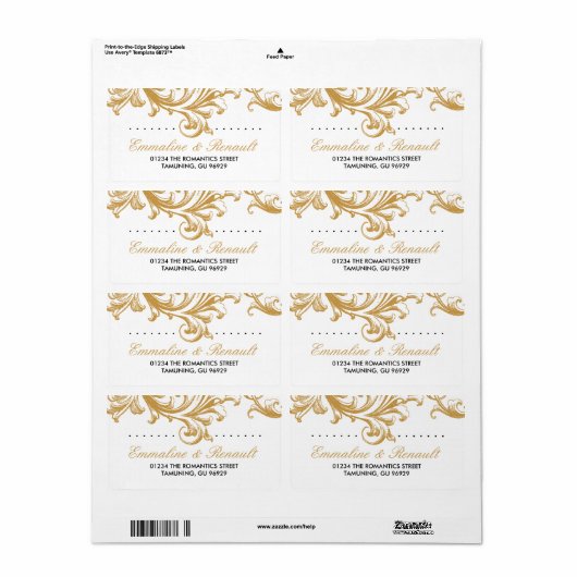 Antiek Goud Bloemen Bruiloft Adresetiketten Etiket (Full Sheet)