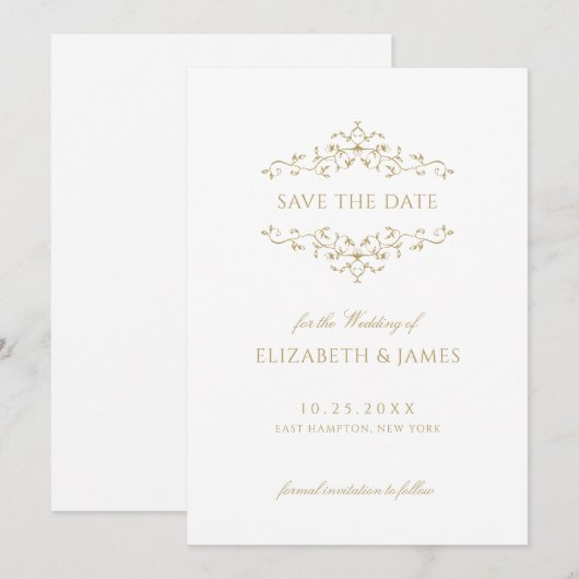 Antiek Goud Bloemen Save The Date (Voorkant / Achterkant)