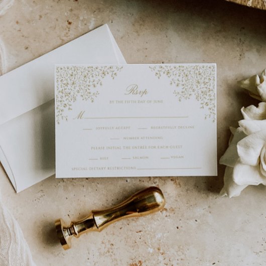 Antiek Goud  Bloemenlijn Kunst RSVP Kaartje