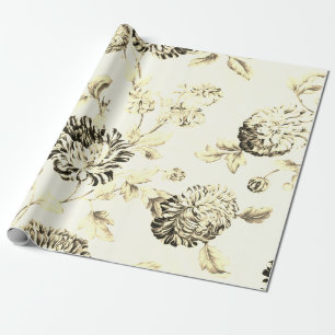 Antiek goud Botanische Floral Toile Cadeaupapier