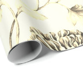 Antiek goud Botanische Floral Toile Cadeaupapier (Rol Hoek)