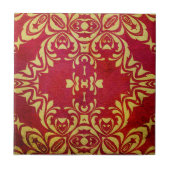 Antiek goud- en rood Damaspatroon Tegeltje (Voorkant)