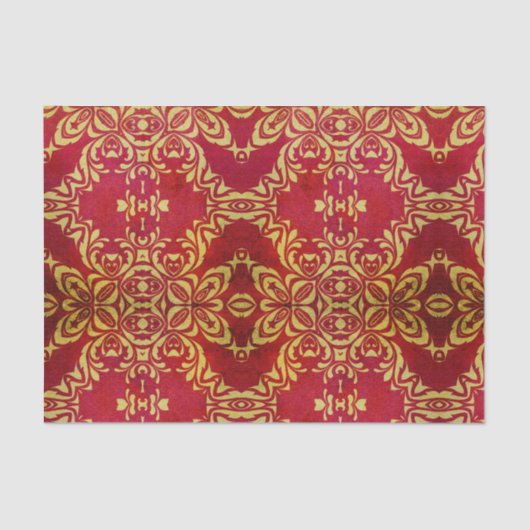 Antiek goud- en rood Damaspatroon Tissuepapier (Voorkant)