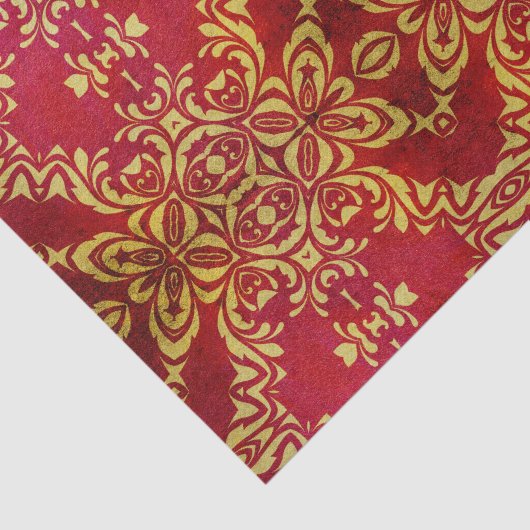  Antiek  goud- en rood Damaspatroon Tissuepapier (Detail)