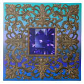 Antiek goud en saffier Peacock Tegeltje (Voorkant)