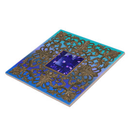 Antiek goud en saffier Peacock Tegeltje