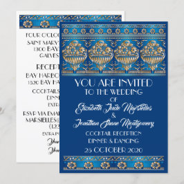 Antiek Goud Heerlijk Blauw Bruiloft - Formeel Even Kaart