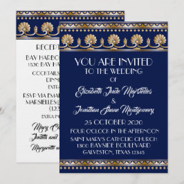Antiek Goud Heerlijk Blauw Bruiloft - Formeel Even Kaart