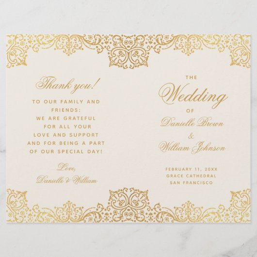 Antiek Goud Ivoor Gevouwen Trouwprogramma (Voorkant)