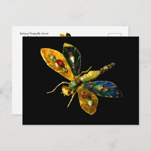 ANTIEK GOUD LIBELLE SIERADEN, EDELSTENEN IN ZWART BRIEFKAART (Voorkant / Achterkant)