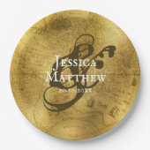 Antiek Goud Metallic Oude Kaart Trouwen Papieren Bordje (Voorkant)