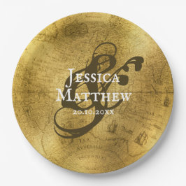 Antiek Goud Metallic Oude Kaart Trouwen Papieren Bordje
