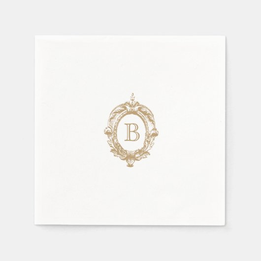 Antiek Goud Monogram Crest Bruiloft Servet (Voorkant)