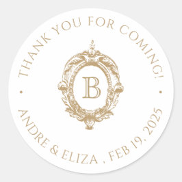 Antiek Goud Monogram Crest Classic Ronde Sticker