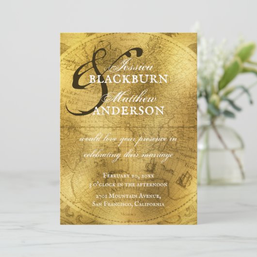 Antiek Goud Oude Wereldkaart Kaart (Staand voorkant)