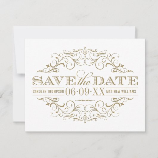 Antiek Goud Wit Vlaanderen Sparen de Datum Save The Date (Voorkant)