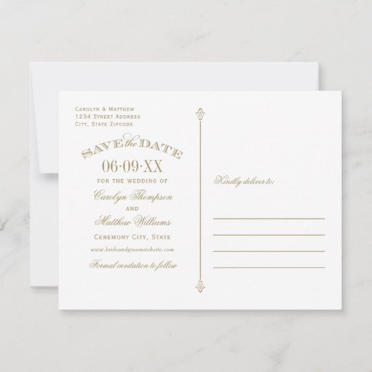 Antiek Goud Wit Vlaanderen Sparen de Datum Save The Date (Achterkant)