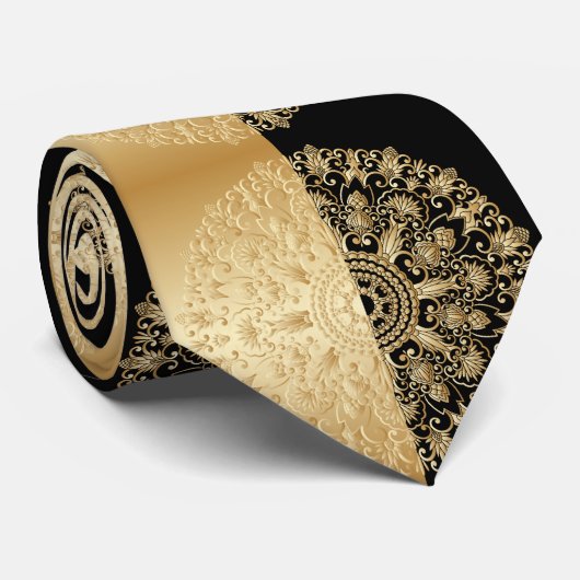 , antiek, goud, zwart, patroon, chic, elegant, stropdas (Opgerold)