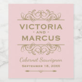 Antiek goudbruin monogram roze flesje wijn etiket (Enkel label)