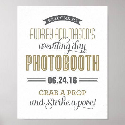 Antiek gouden Aangepast bruiloft Foto Booth Sign Poster (Voorkant)