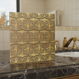 Antiek Gouden Bloemblad Motief Geometrisch #9 ID12 Tegeltje